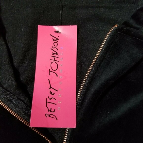 Betsey Johnson Black Velvet Rose Gold Zip Up Hooded  Track Jacket Small NWT - Picture 4 of 8